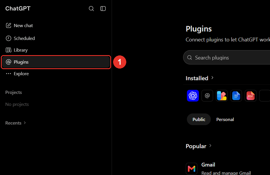 In ChatGPT: 1 Plugins in the sidebar